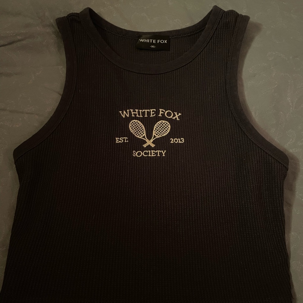 White Fox Black Crop Tank Top